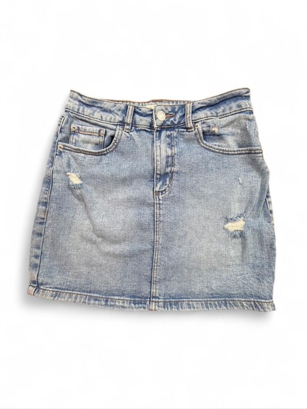 Y2K Garage Light Wash Denim Mini Skirt Distressed Low Rise Coquette